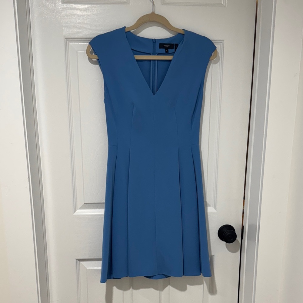 Theory Sky Blue V-Neck Mini Dress